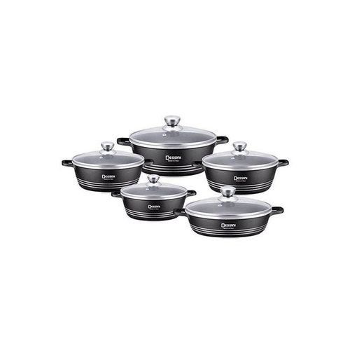 10-Piece Non-Stick Cookware Set Black 1 x Casserole (20), Casserole (24), Casserole (28), Casserole (32), Shallow Casserole (28)cm Black
