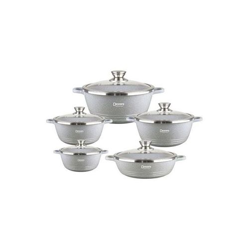 10-Piece Granite Cookware Set Grey Small (20), Medium (24), 2xLarge (28), Big (32)cm