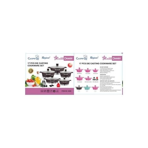 17-Piece Die Casting Cookware Set Includes 1xCasserole With Lid 20cm, 1xCasserole With Lid 24cm, 1xCasserole With Lid 28cm, 1x Casserole With Lid 32cm, 1xShallow Casserole With Lid 28cm, 7xCooking Tools Black/Red