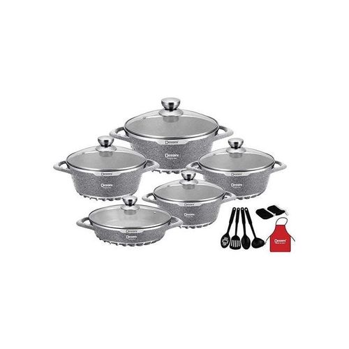 17-Piece Granite Cookware Set Grey/Clear 32, 28, 28, 24, 20cm