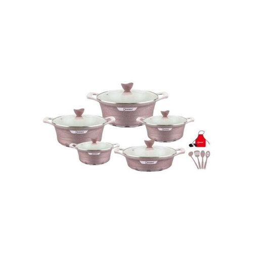 17-Piece Granite Energy Saving Cookware Set Beige Casserole 32, 28, 28, 24, 20cm