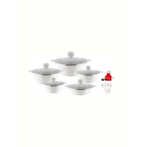 17-Piece Granite Saving Energy Aluminum Cookware Set Includes 1xCasserole With Lid 20cm, 1xCasserole With Lid 24cm, 1xcCasserole With Lid 28cm, 1xCasserole With Lid 32cm, 1xShallow Casserole With Lid 28cm, 7xCooking Tools White