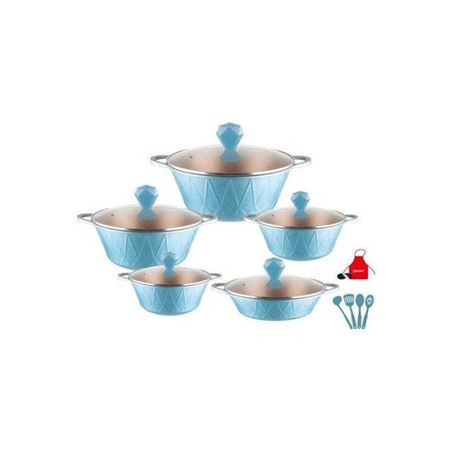 17-Piece Granite Saving Energy Aluminum Cookware Set Includes 1xCasserole With Lid 20cm, 1xCasserole With Lid  24cm, 1xCasserole With Lid 28cm, 1xCasserole With Lid 32cm, 1xShallow Casserole With Lid 28cm, 7xCooking Tools Blue