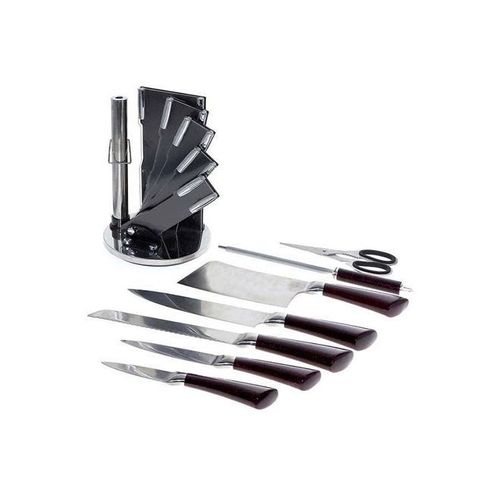 8-Piece Knives Set With Rotating Stand Silver/Black 15x17x36centimeter