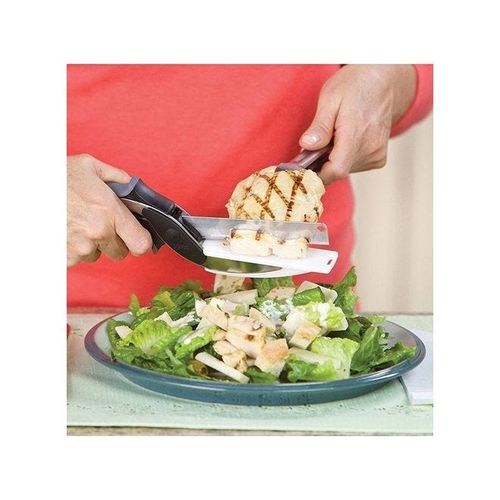 2-In-1 Clever Vegetable Cutter And Knife Scissors Black/Silver 9.6inch