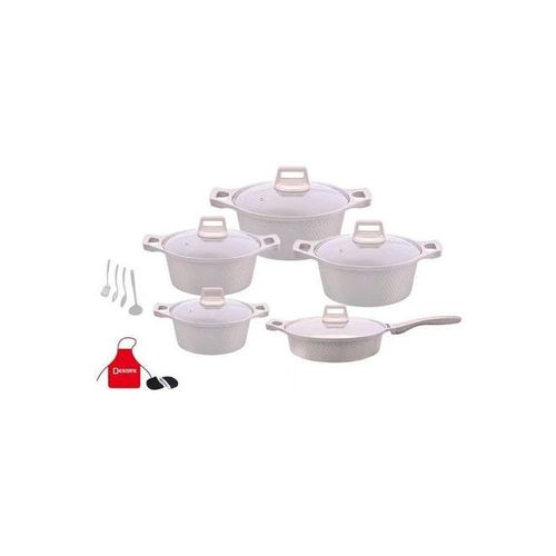 17-Piece Non-Stick Dots Cookware Set Includes 1xCasserole With Lid 20 cm, 1xCasserole With Lid 24 cm ,1xCasserole With Lid 28 cm, 1xCasserole With Lid 32 cm, 1xShallow Casserole With Lid 28 cm, 7-Piece Cooking Tools White/Granite 20cm