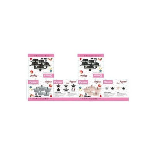 17-Pieces Granite Cookware Set Includes Casserole With Lid 24cm, Casserole With Lid 28cm, Casserole With Lid 32cm, Casserole With Lid 28cm, Shallow Casserole 7xCooking Tools Pink/Clear 32cm