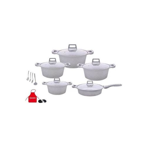 17-Piece Non-Stick Cookware Set Includes 1xCasserole With Lid 20 cm, 1xCasserole With Lid 24 cm ,1xCasserole With Lid 28 cm, 1xCasserole With Lid 32 cm, 1xShallow Casserole With Lid 28 cm, 7-Piece Cooking Tools Grey/Clear 20cm