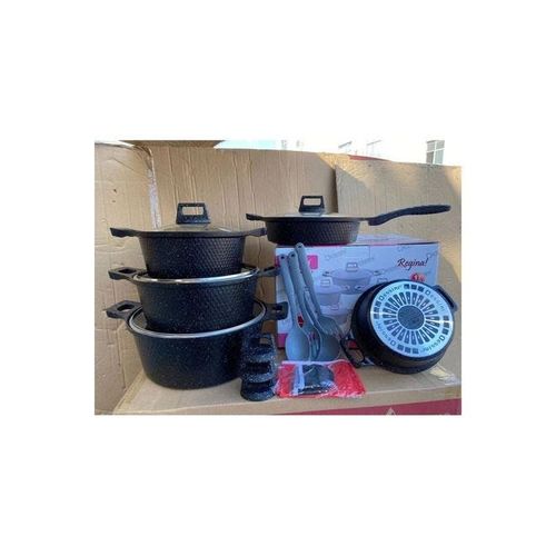 17-Piece Non-Stick Cookware Set Includes 1xCasserole With Lid 20 cm, 1xCasserole With Lid 24 cm ,1xCasserole With Lid 28 cm, 1xCasserole With Lid 32 cm, 1xShallow Casserole With Lid 28 cm, 7-Piece Cooking Tools Black/Grey 20cm