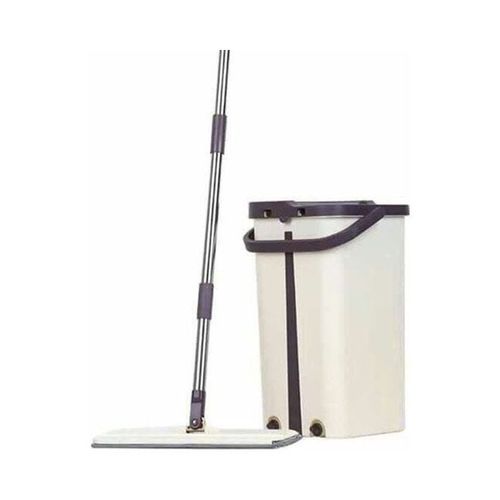 2-Piece Flat Wiper Mop With Bucket Set Grey/Brown/White 23.4x26.34cm