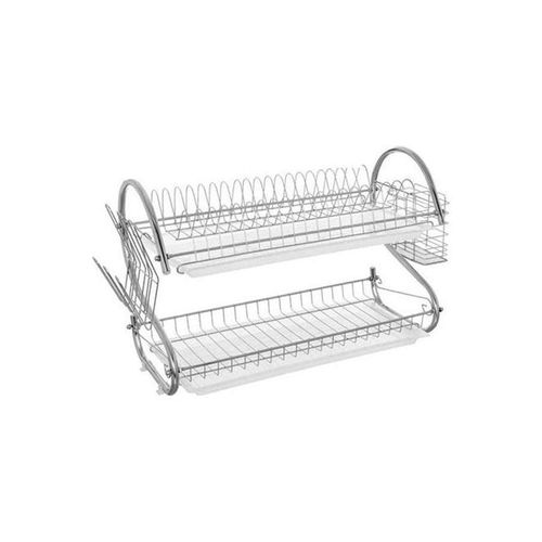 Dish Drying Rack Two Layer Stainless Steel Utensil Holder With Drain Board Silver
