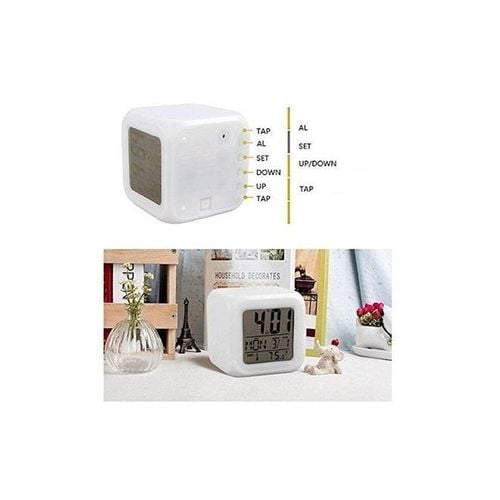 Thermometer Night Glowing Cube 7 Colors Digital Alarm Clock White