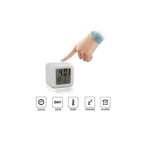 Thermometer Night Glowing Cube 7 Colors Digital Alarm Clock White