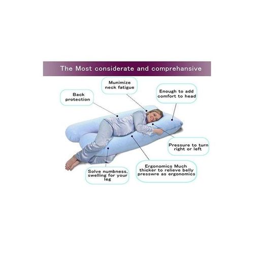 Body Contoured U Shaped Pregnancy Pillow Cotton Light Blue 140x80centimeter