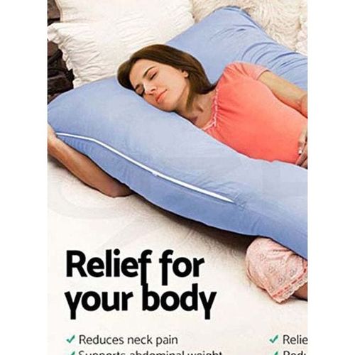 U-Shaped Comfortable Maternity Pillow Cotton Blue 75 x 125cm