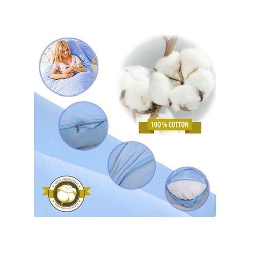 U-Shaped Comfortable Maternity Pillow Cotton Blue 140x80cm