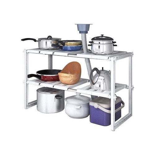 2-Tier Expandable Kitchen Storage Rack White 50cm