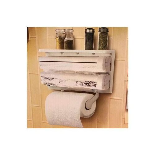 Triple Paper Dispenser With Cutter For Cling Film Wrap Aluminium Foil And Kitchen Roll White