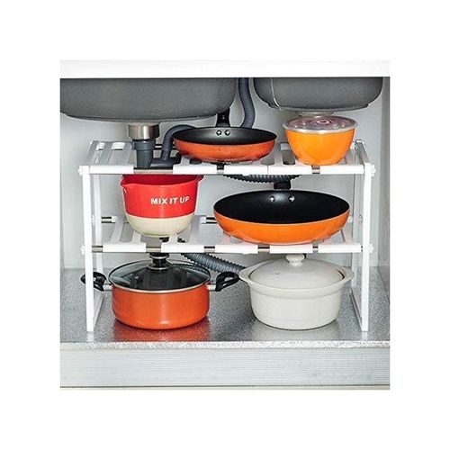 Under Sink Tawa Rack Steel Shelf Extendable Storage Organizer White 50-70cm