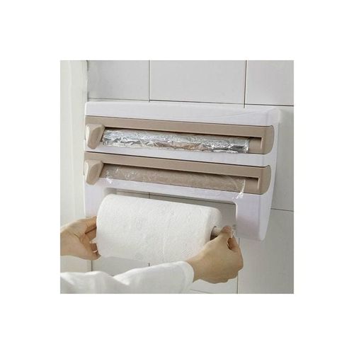 Cling Film Cutting Storage Rack Brown/White 39 X 10 X 24cm