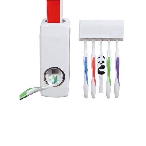 Automatic Vacuum Toothpaste Dispenser With Toothbrush Holder Off White