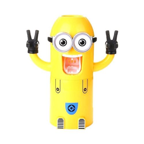 Minions Design Toothbrush Holder With Automatic Toothpaste Dispenser And Brush Cup Yellow 19x8x6.2centimeter
