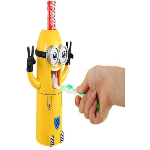 Minions Design Toothbrush Holder and Automatic Toothpaste Dispenser Set Yellow
