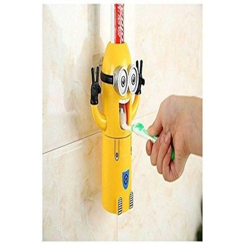 Toothbrush Holder and Automatic Toothpaste Dispenser Set Yellow