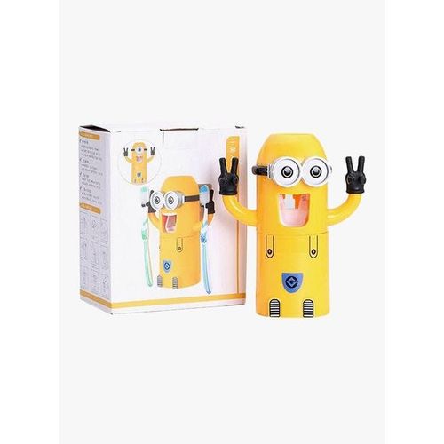 Toothbrush Holder With Automatic Toothpaste Dispenser And Brush Cup Yellow 19x8x6.2centimeter
