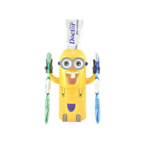 Automatic Toothbrush Holder With Toothpaste Dispenser Yellow 15centimeter