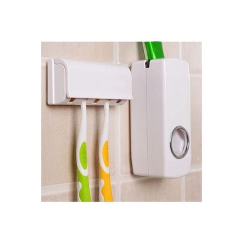 Wall Mount Automatic Toothpaste Dispenser White/Silver/Clear 11x3x5centimeter