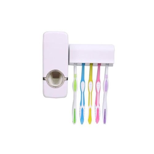 Wall Mount Automatic Toothpaste Dispenser White/Silver/Clear 11x3x5centimeter