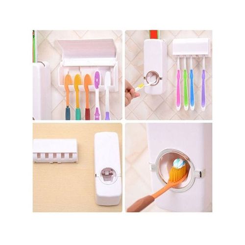Automatic Toothpaste Dispenser With Toothbrush Holder Set White 5x5x10cm