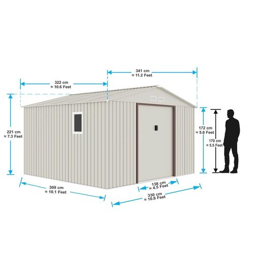 CamelTough Outdoor Metal Storage Shed, 11.2x10.6 feet, Garden Metal Shed Beige, CT-644