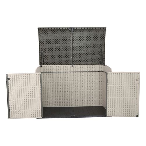 Lifetime, Heavy Duty Horizontal Storage Shed, 75 Cubic Feet, 5-Year Limited Warranty, Desert Sand Colour Box, Brown Lid LFT-60170