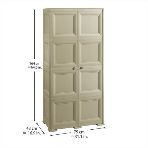 Tontarelli Storage Cabinet, Made in Italy for Home, Office & Outdoor, Garage Organizer, Multipurpose Storage Cupboard with 3 Shelves, 5 compartments (4 regular & 1 vertical), 79L x 43W x 164H cm, Greyish Brown, TRL-8085555908