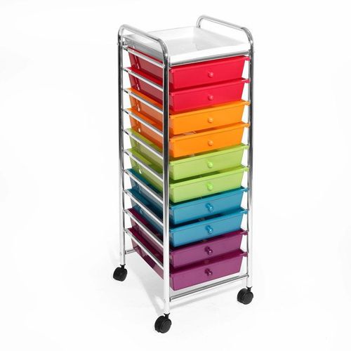 Zenments, 10-Drawer Organizer Cart with Tray, Multicolor, W32.5xD39cmxH97cm,ZEN-255