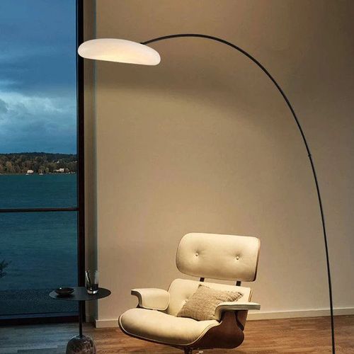 Nordic Style Modern Fishing Floor Lamp with Marble Base, with Three Dimmable Colors using Ground Switch, Suitable for Villa Vertical lighting, Living room Lighting, Bedroom Decoration Lamp. (Black)