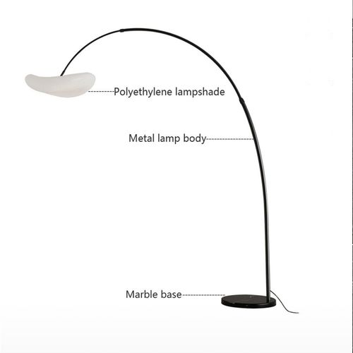 Nordic Style Modern Fishing Floor Lamp with Marble Base, with Three Dimmable Colors using Ground Switch, Suitable for Villa Vertical lighting, Living room Lighting, Bedroom Decoration Lamp. (Black)