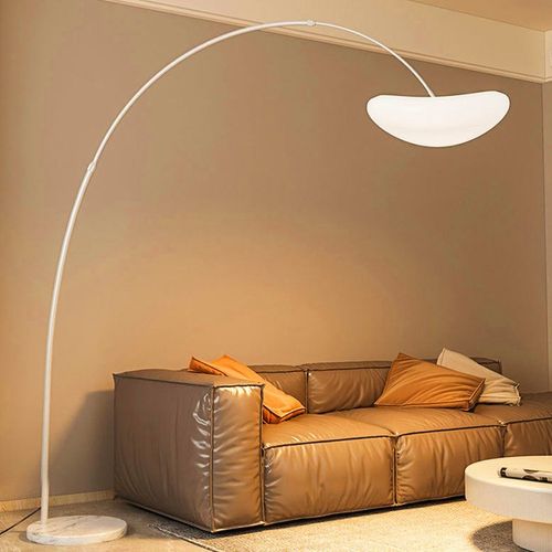 Nordic Style Modern Fishing Floor Lamp with Marble Base, with Three Dimmable Colors using Ground Switch, Suitable for Villa Vertical lighting, Living room Lighting, Bedroom Decoration Lamp. (White)