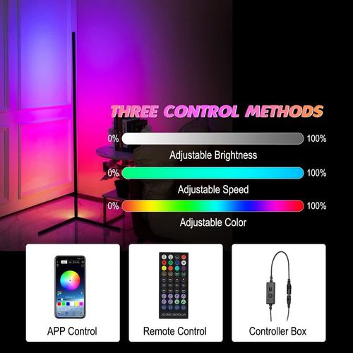 Corner Floor Lamp, 62.2” RGB Color Changing Mood Lighting Corner Lamp with Bluetooth & Remote Control with Music Sync & Timing Function for Living Room, Gaming Room