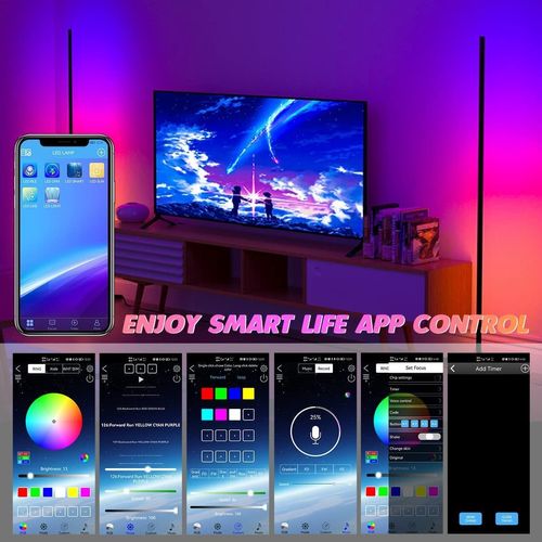 Corner Floor Lamp, 62.2” RGB Color Changing Mood Lighting Corner Lamp with Bluetooth & Remote Control with Music Sync & Timing Function for Living Room, Gaming Room