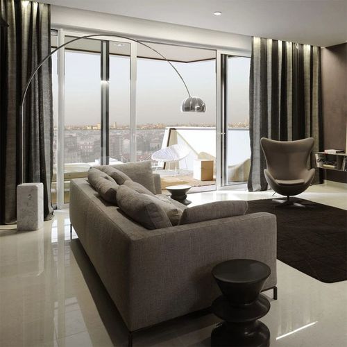 Modern Floor Lamp/Arc Floor Light, Reading Standing Lamp, Steel/Nickel Matt/Satin Adjustable Grande Stainless Steel with Italian Marble Base