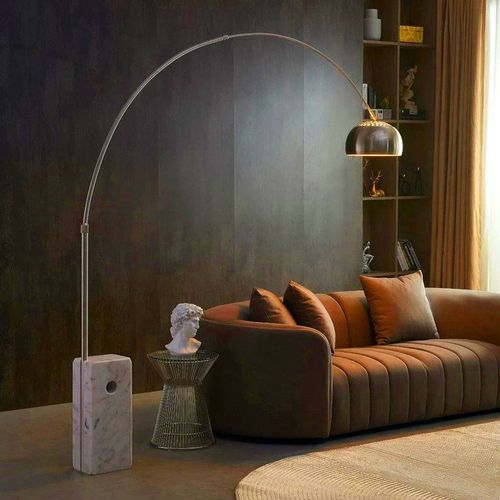 Modern Floor Lamp/Arc Floor Light, Reading Standing Lamp, Steel/Nickel Matt/Satin Adjustable Grande Stainless Steel with Italian Marble Base