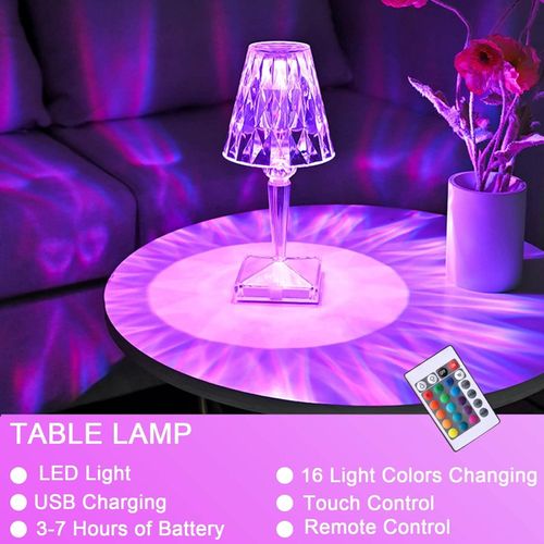 Crystal Touch Table Lamp LED Night Light, 16 Colors Rechargeable Table Lamp with Touch and Remote Control, USB Light Lamps, Lighting Decor for Bedroom (White)