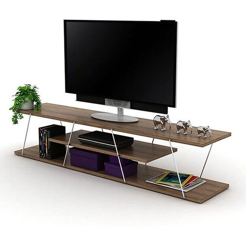Tars Modern TV Stand Walnut Chrome 143 x 32 x 31centimeter