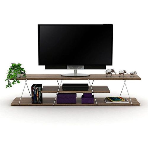 Tars Modern TV Stand Walnut Chrome 143 x 32 x 31centimeter