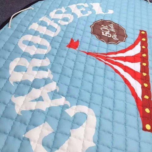 Kids Animal Carousel Pattern Portable Mat Blue Dia:150cm