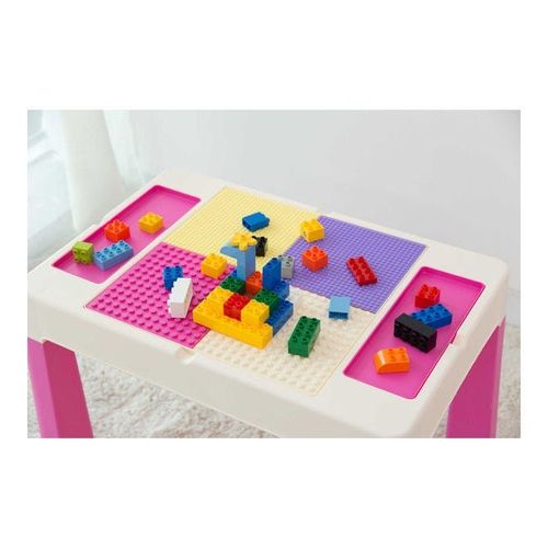 2-In-1 Kids Building Block Study Table Chair Set Multi Color Length79.5cm Depth 33cm  Width 54cm33cm, Height 53cm Extend upto 55cmcm