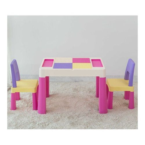 2-In-1 Kids Building Block Study Table Chair Set Multi Color Length79.5cm Depth 33cm  Width 54cm33cm, Height 53cm Extend upto 55cmcm